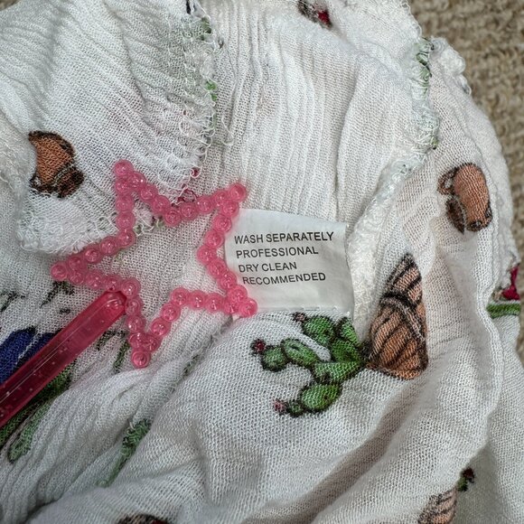 Three Days Cactus Print Flouncy Shorts White Small Breathable Waist-tie Beach - Picture 2 of 12
